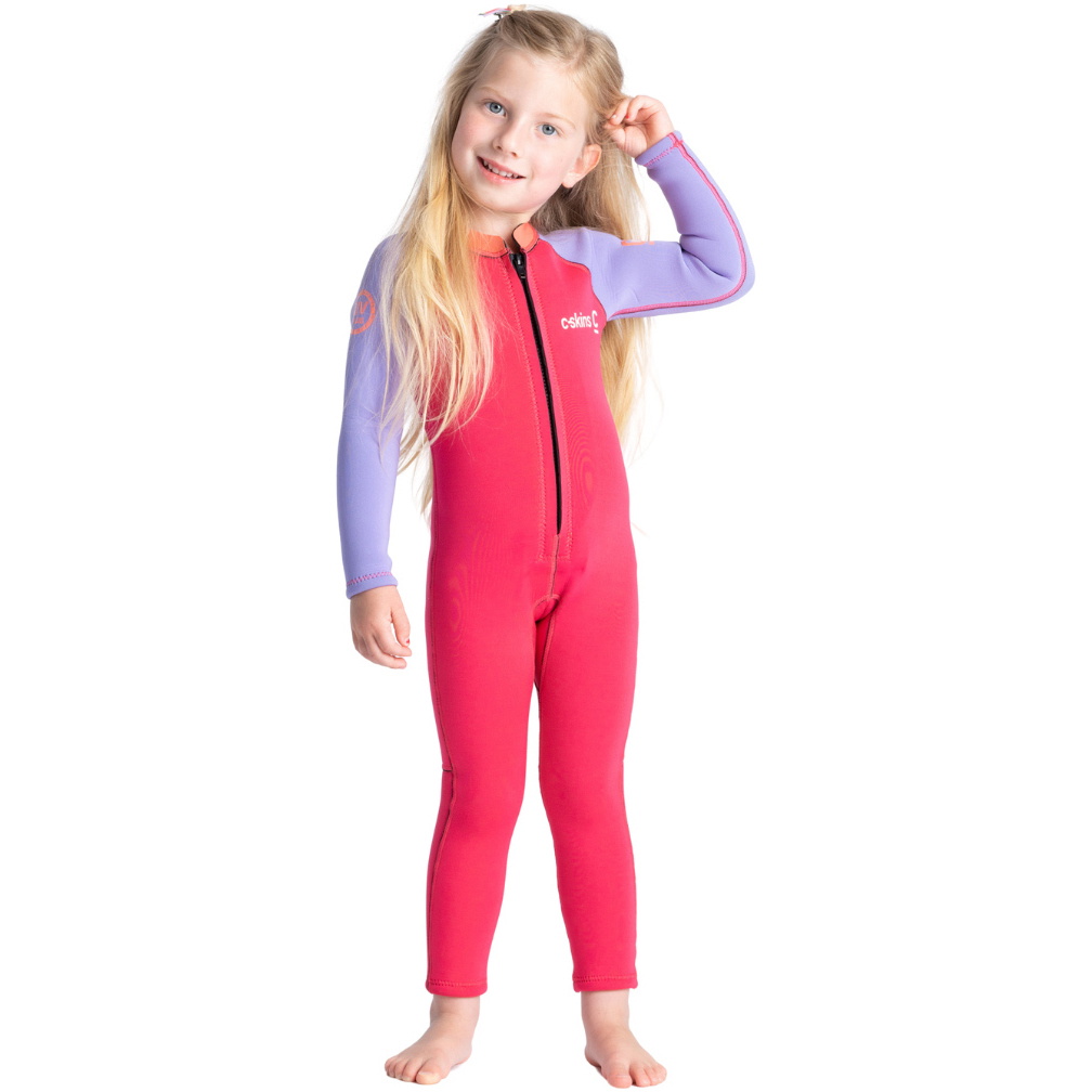 2025 C-Skins Junior C-KID 3/2mm Front Zip Våddragt C-BA32ST - Coral / Lilac